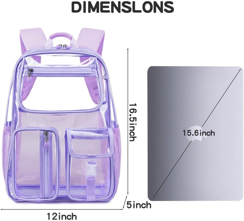 Cusangel Heavy Duty Clear Backpack Clear BookBag,16.5 x12 x5inch TPU Large Capacity See Through Backpack for Sport Events,Travel (Purple) - Image 5